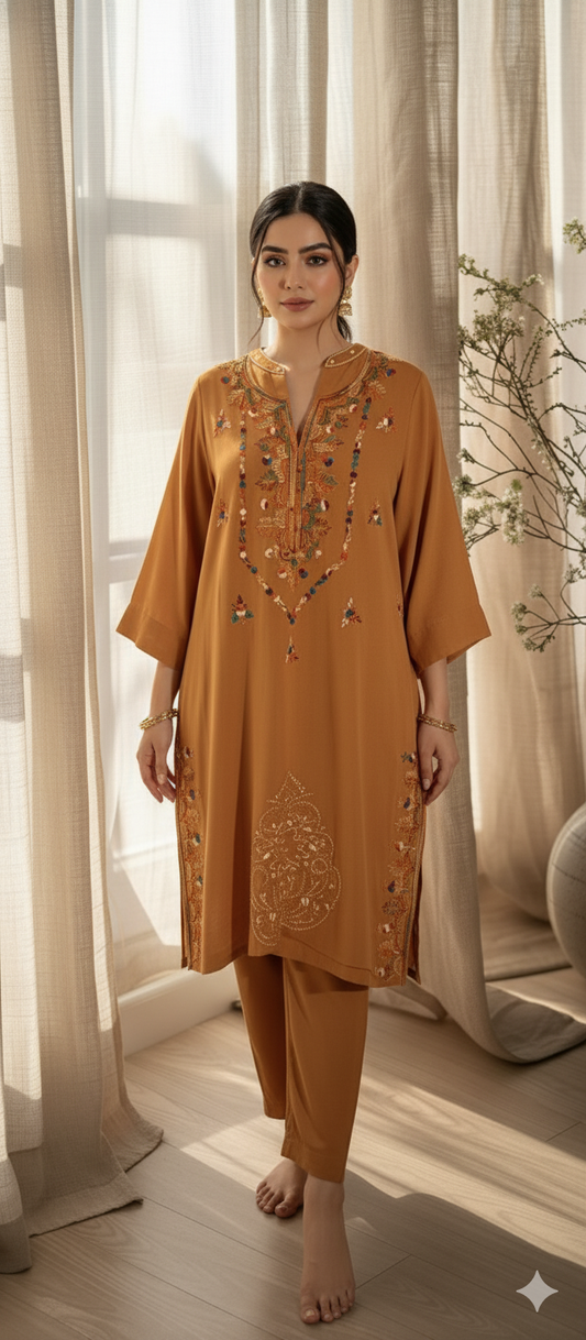 Winter Edit - Pure Silk Karandi - Saffron Yellow