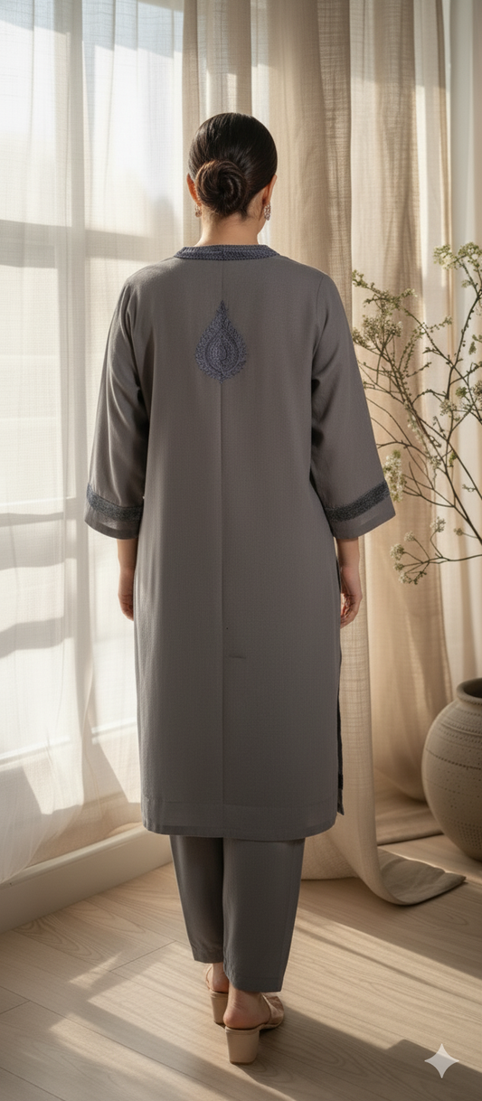 Winter Edit - Dori Embroidery - Pure Silk Karandi- Blue Grey