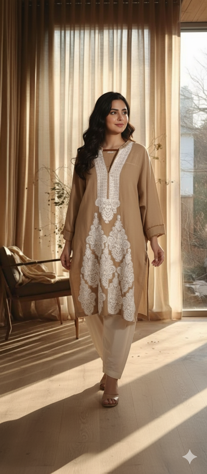 Winter Edit -  Pure Silk Karandi- Tan Brown