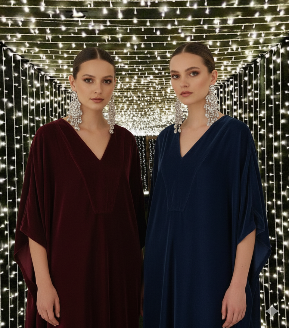 Dholki Edit - Velvet Kaftan -Jewel Toned- Deep Royal Blue