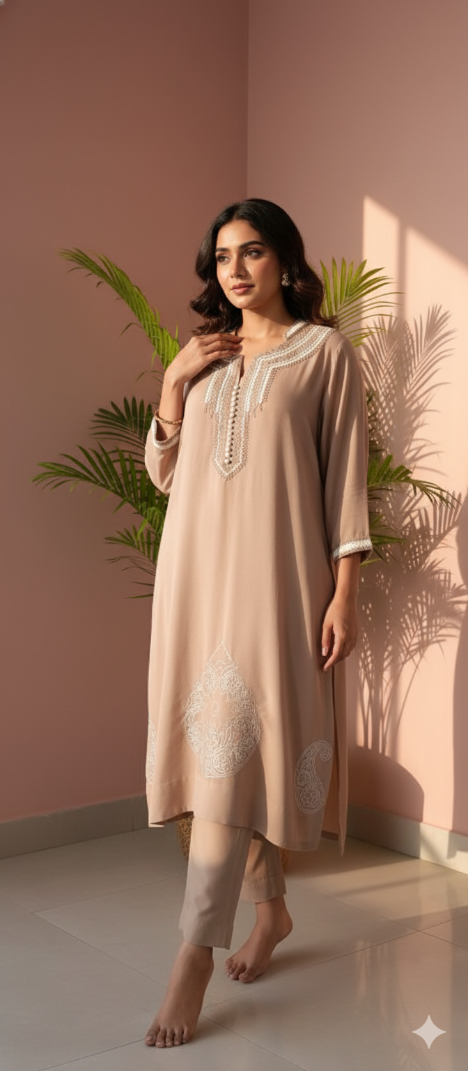 Winter Edit - Pure Silk Karandi Dori Embroidery - Boutique Beige