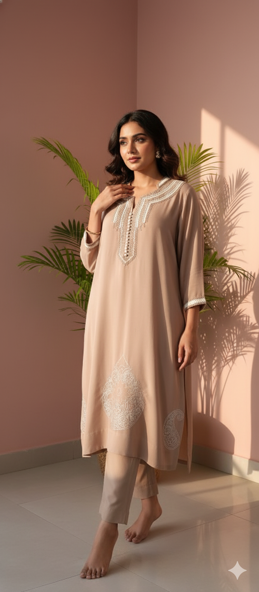Winter Edit - Pure Silk Karandi Dori Embroidery - Boutique Beige