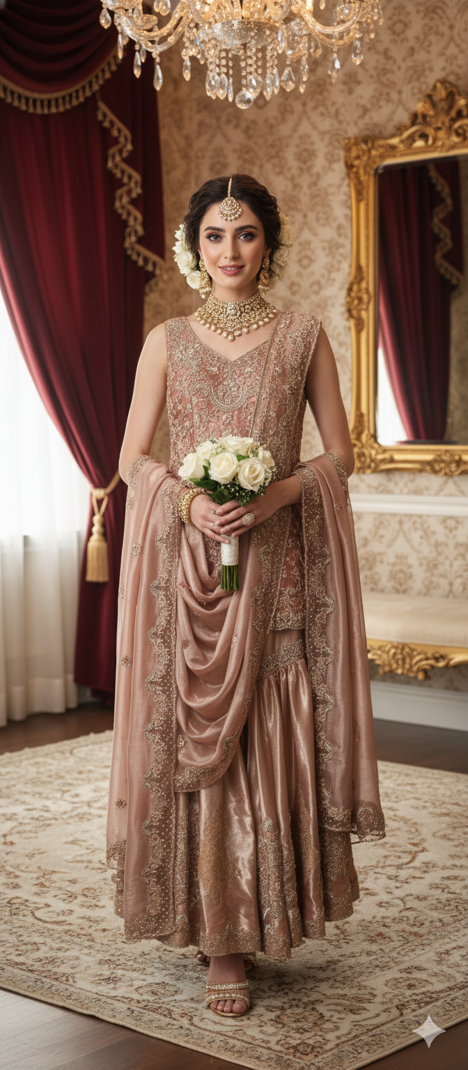 Wedding Edit - Dulhan - Gold Pink Tissue Bridal