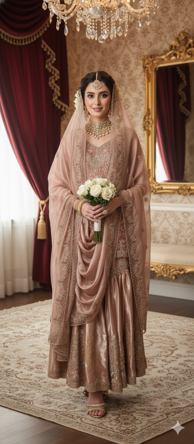 Wedding Edit - Dulhan - Gold Pink Tissue Bridal