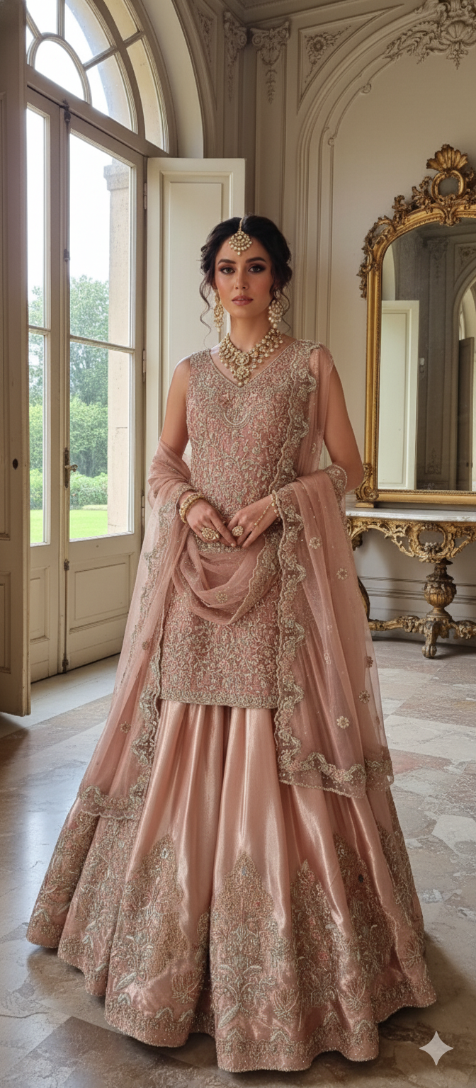 Wedding Edit - Dulhan - Gold Pink Tissue Bridal