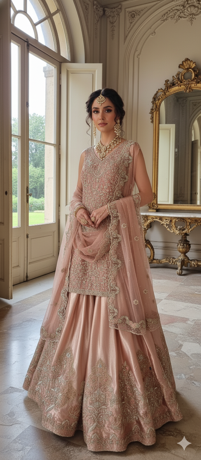 Wedding Edit - Dulhan - Gold Pink Tissue Bridal