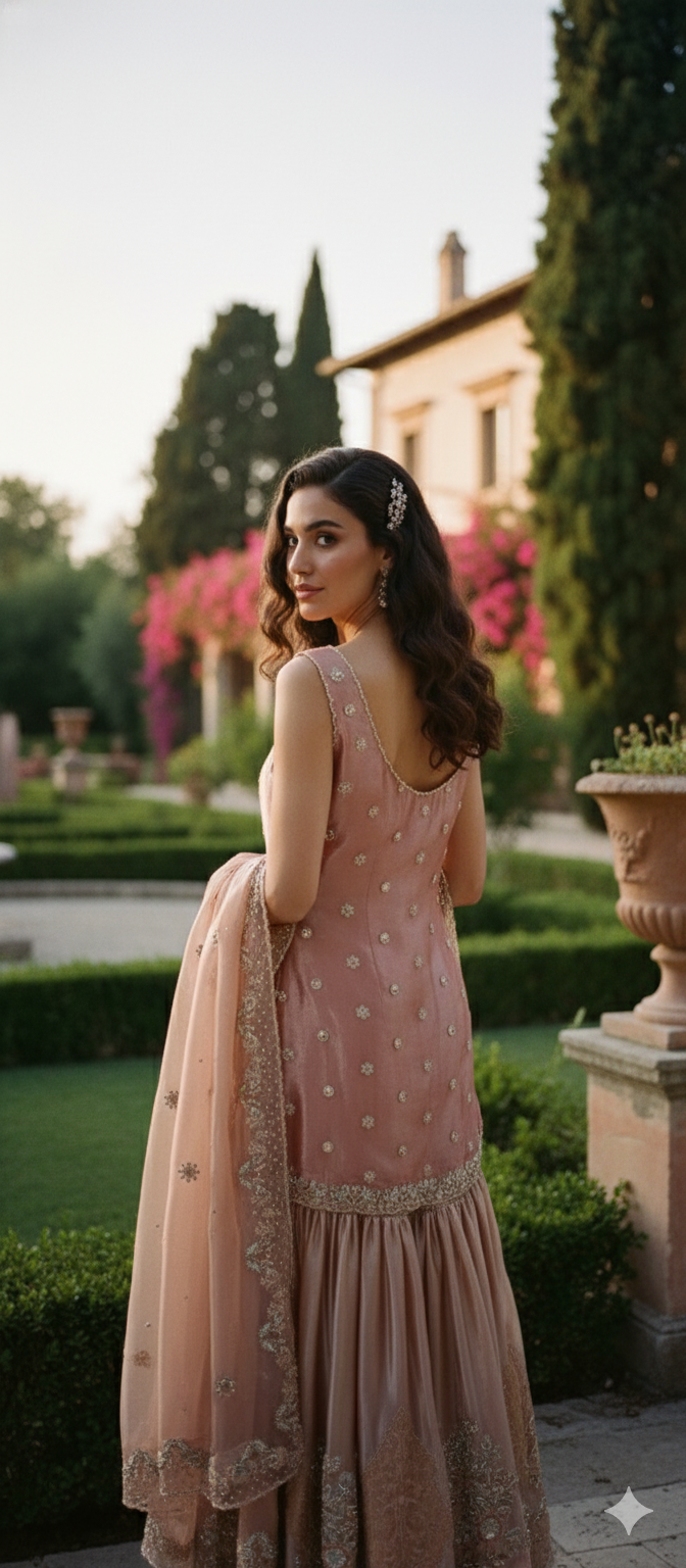 Wedding Edit - Dulhan - Gold Pink Tissue Bridal