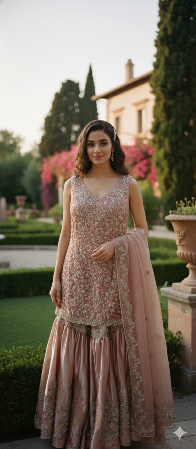 Wedding Edit - Dulhan - Gold Pink Tissue Bridal