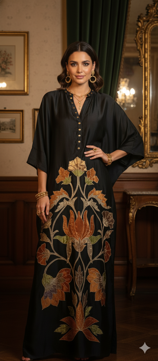 Wedding Edit - Pure Maple Raw Silk Kaftan - Black