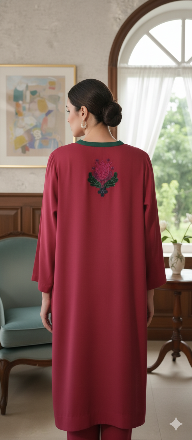 Winter Edit - Silk Applique & Embroidery - Pure Silk Karandi- Red