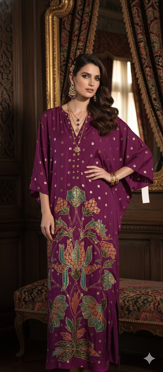 Wedding Edit - Pure Maple Raw Silk Kaftan - Fuschia