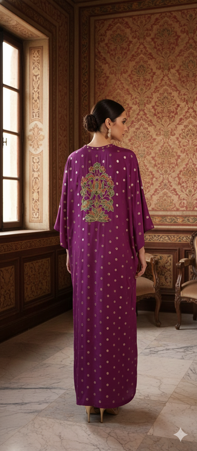 Wedding Edit - Pure Maple Raw Silk Kaftan - Fuschia