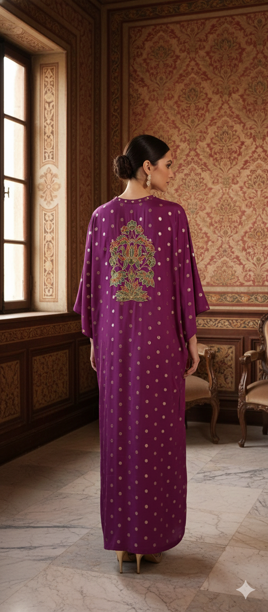 Wedding Edit - Pure Maple Raw Silk Kaftan - Fuschia