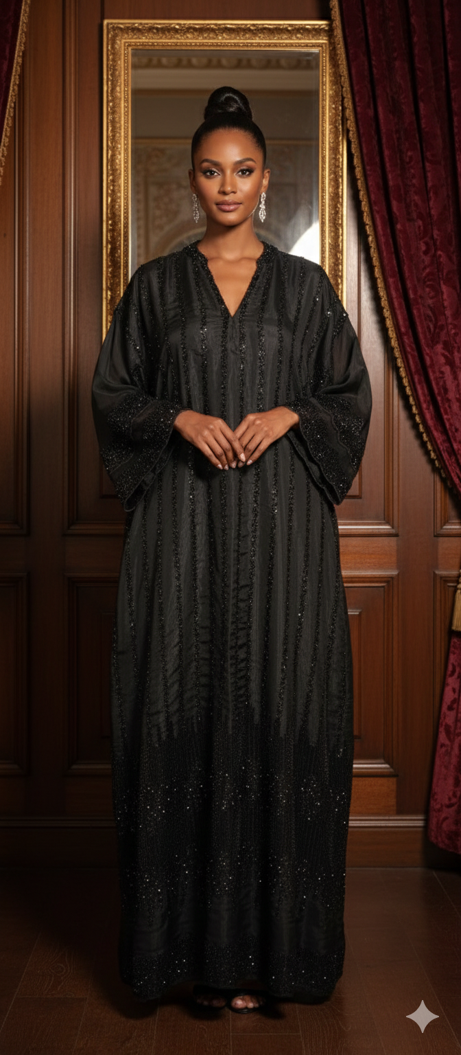 Kaftan Edit -  Tissue Silk with crystal embellishment - Midnight Radiance