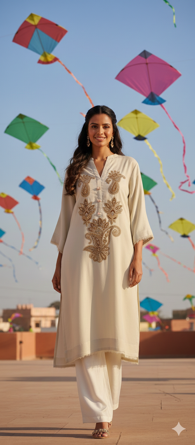 Spring Edit -  Pure Lawn Karandi Velvet Appliqué - Cloud Dancer White