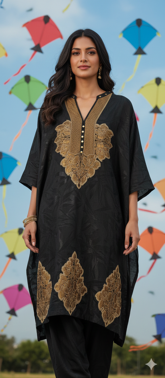 Spring Edit -  Pure Silk Karandi Kimkhawab Appliqué -  Black