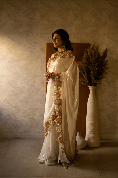 Sari - Khaista Gul Sari in White