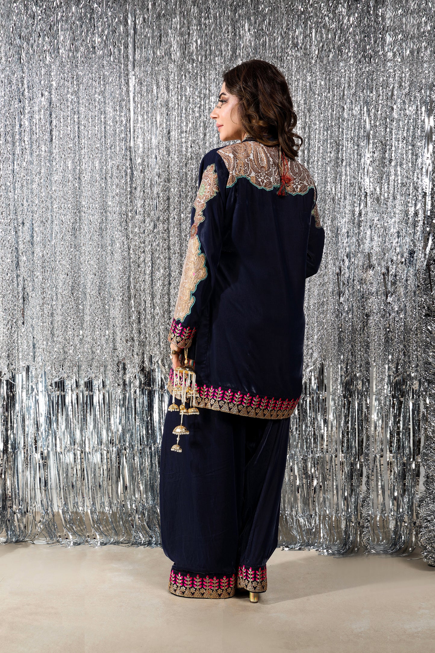 Wedding Wear - Blue Velvet with Kimkhawab Applique