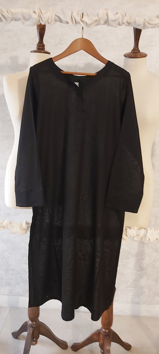 Black Edit - Fine Lawn Plain Black Kurta