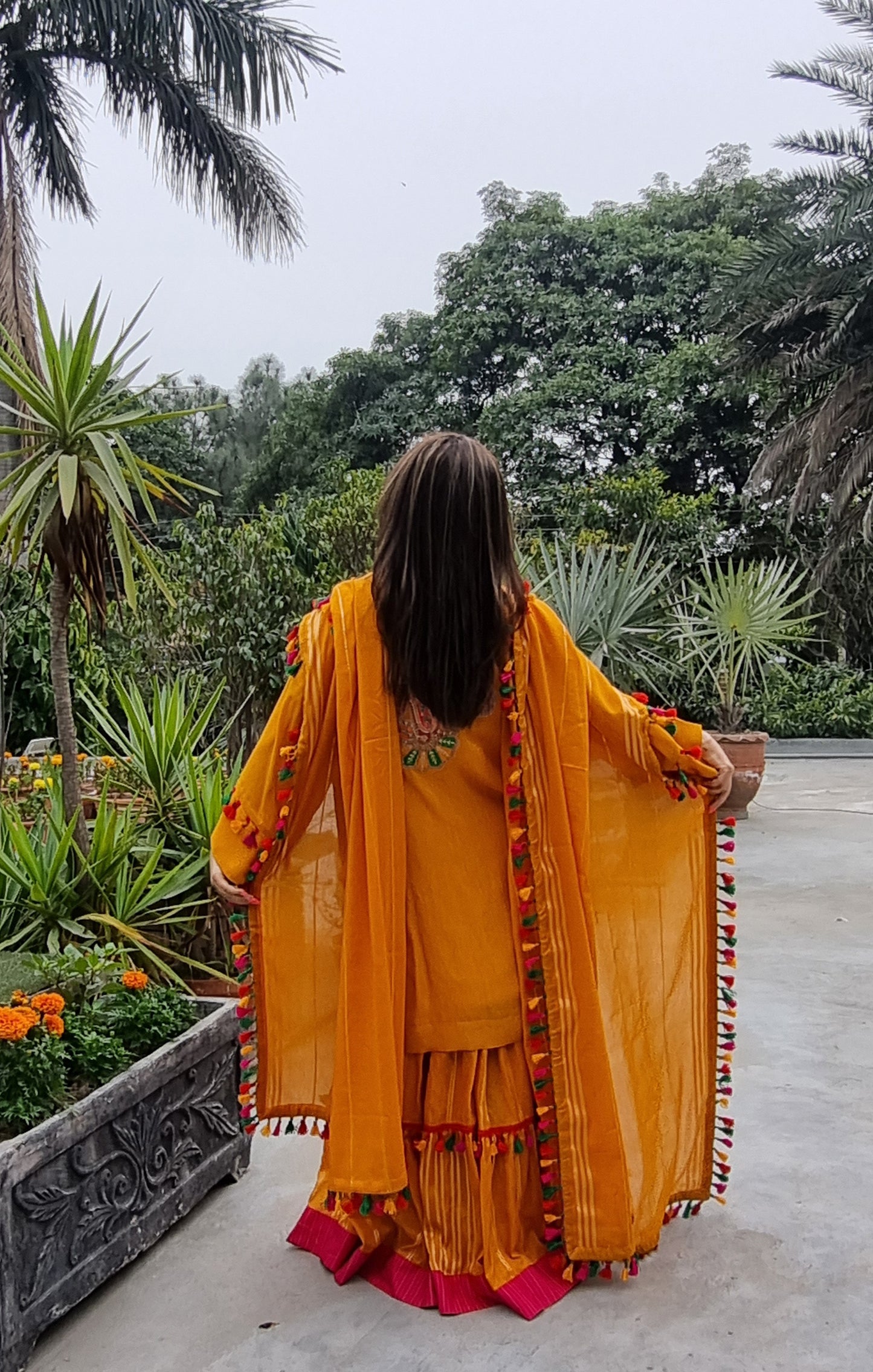 Spring Edit -  Pure Silk with silk embellished Appliqué - Kesari Yellow