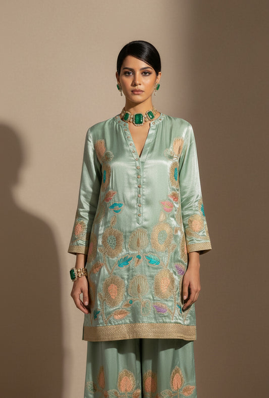 Wedding Edit - Pure Zari Tissue Satin - Gold Ferozi