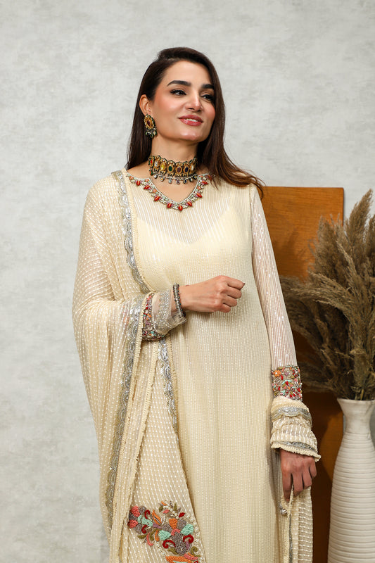 Wedding Wear - Khaista Gul White Sequined
