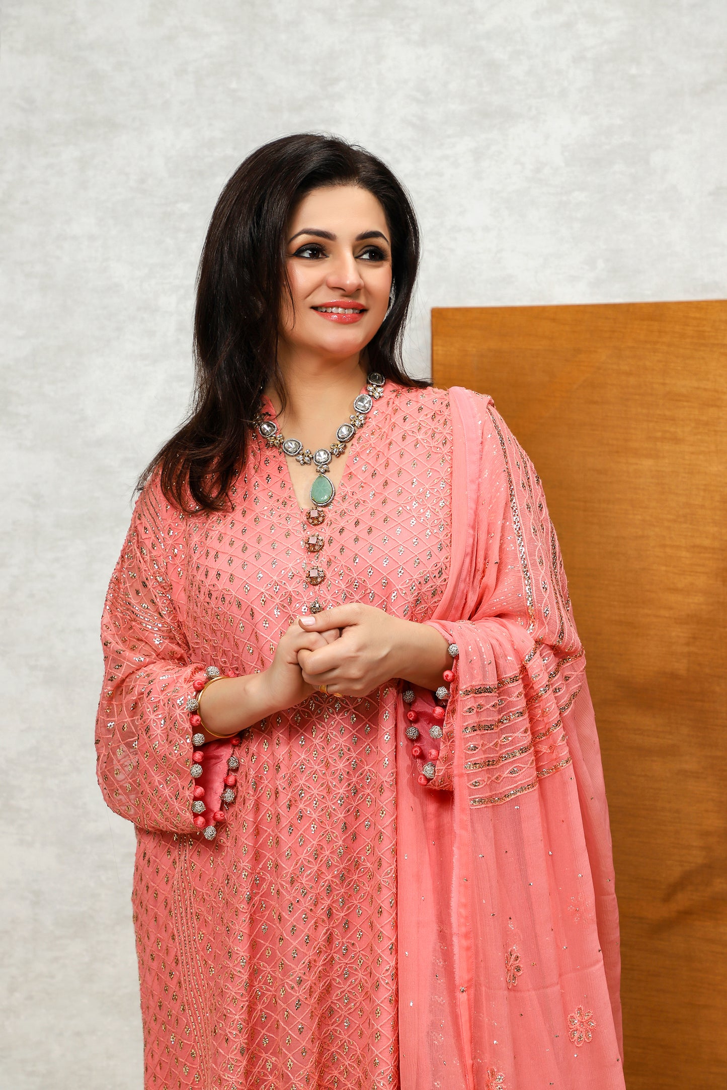 Wedding Wear - ChikkanKari & Muqaish (peach)