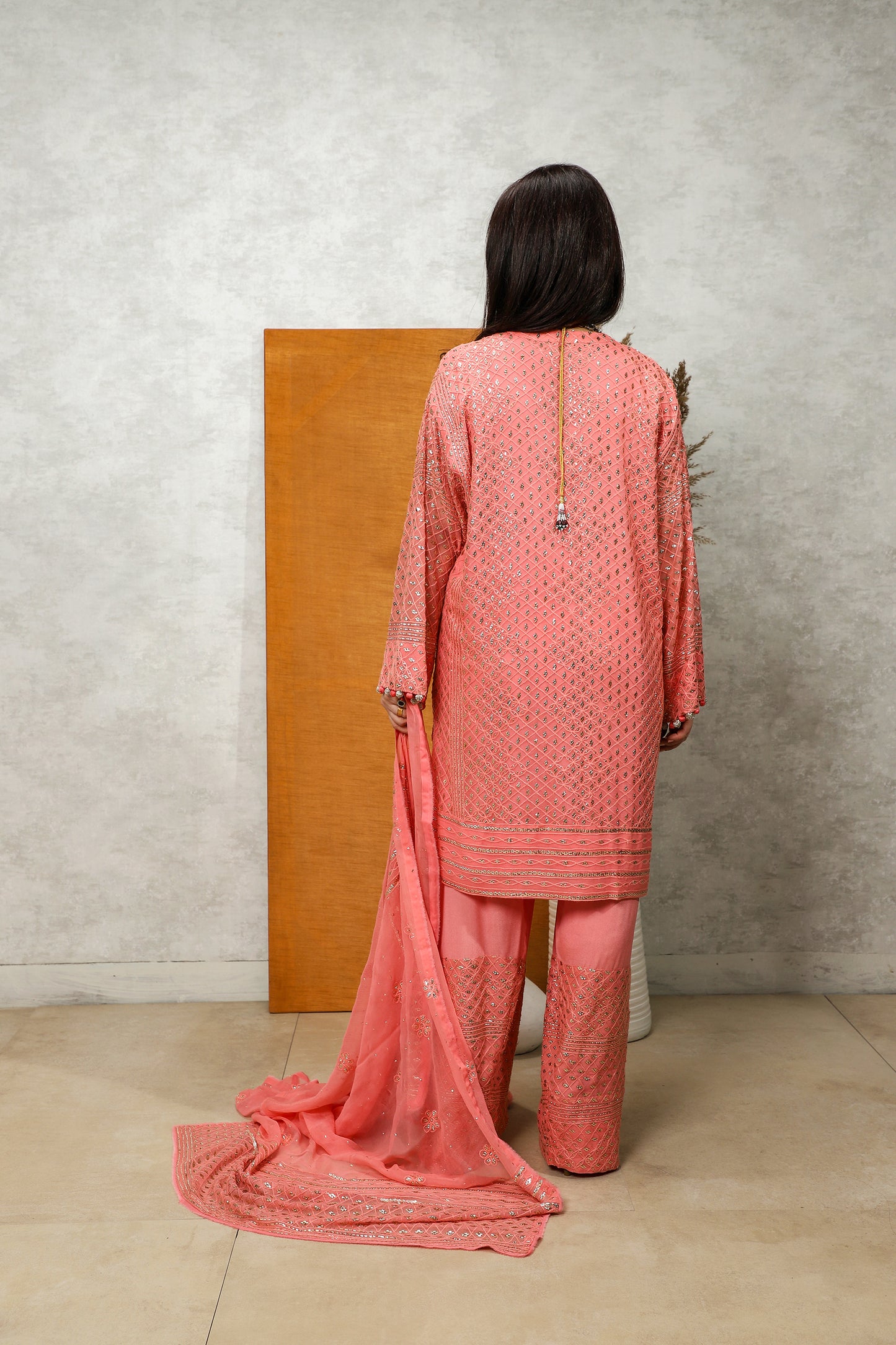 Wedding Wear - ChikkanKari & Muqaish (peach)