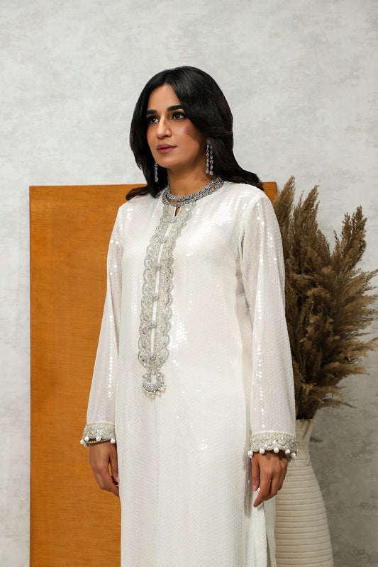 Wedding Wear - Khaista Gul - Sequined White Embellished