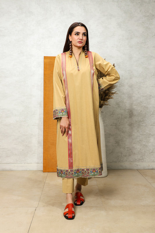 Pure Karandi Shalwar Kameez Tan