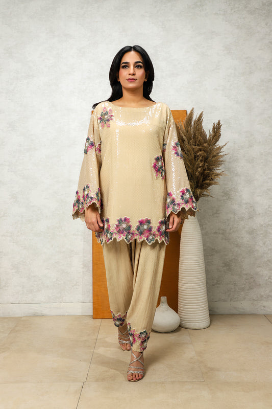 Wedding Wear - Khaista Gul  Sequined - Boutique Beige