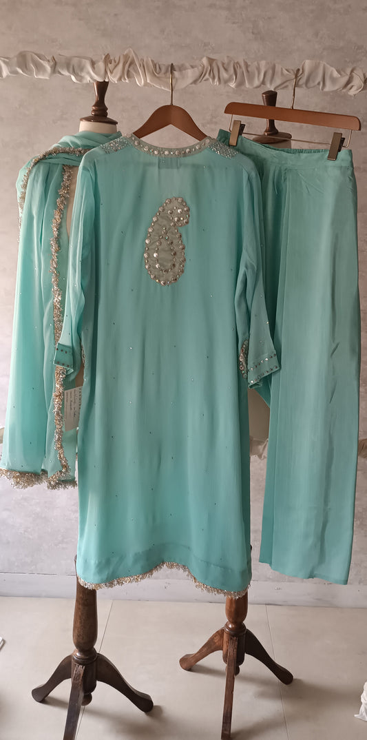 Wedding Wear - Chiffon Kamdani - Tiffany Blue