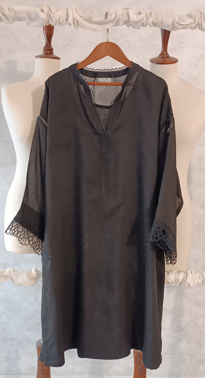 Summer Edit - Fine Lawn Plain Black Kurta