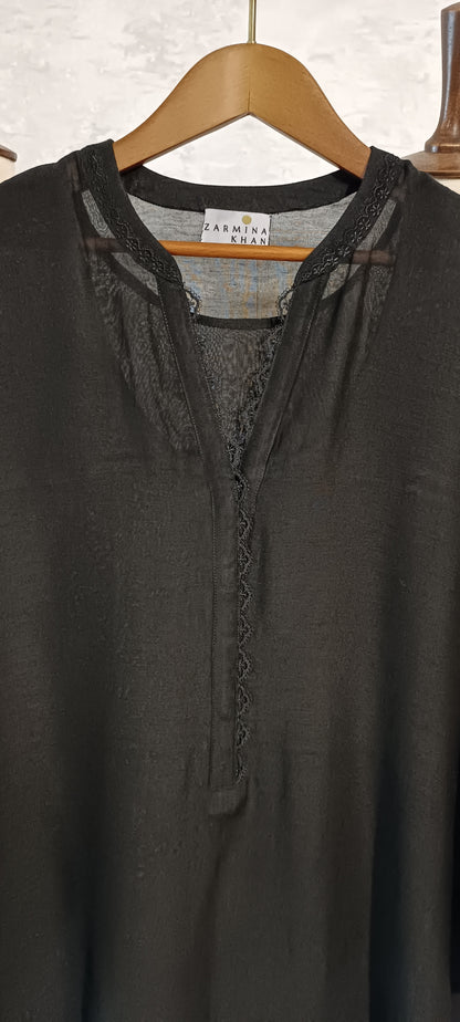 Summer Edit - - Malmal Long Kurta with Lace