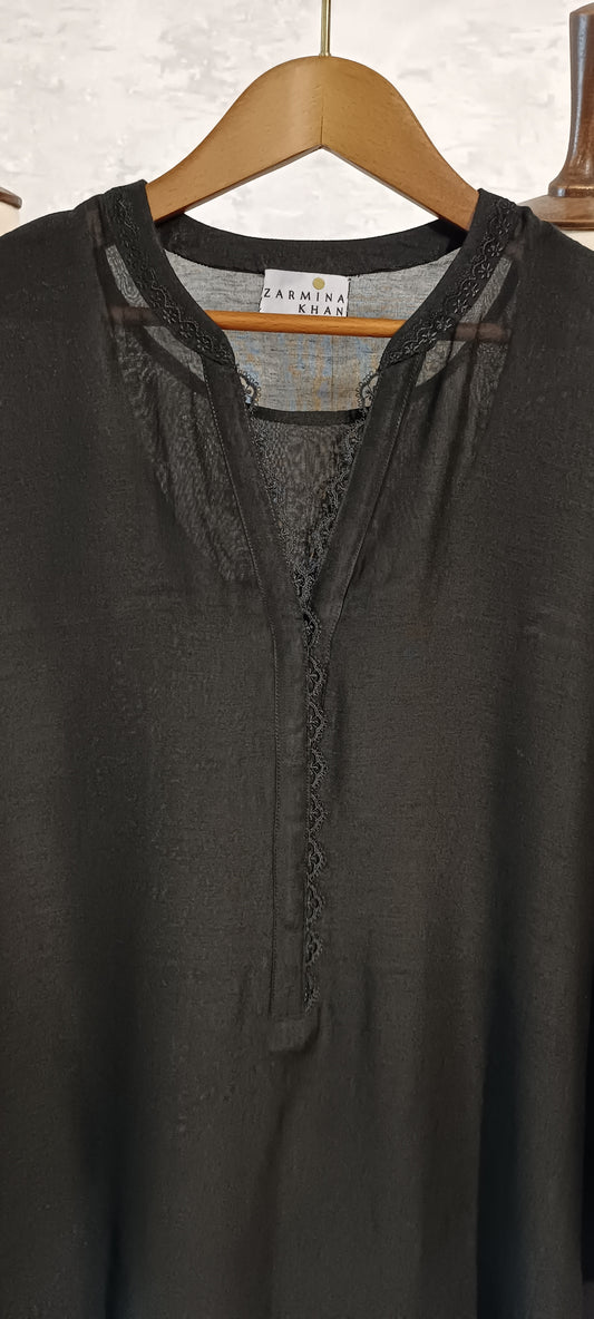 Black Edit - Malmal Long Kurta with Lace