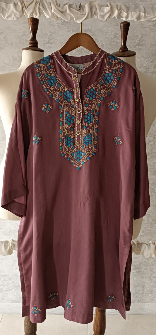 Summer Edit  - Dhaka Malmal Kurta with Embroidery (Falsa)