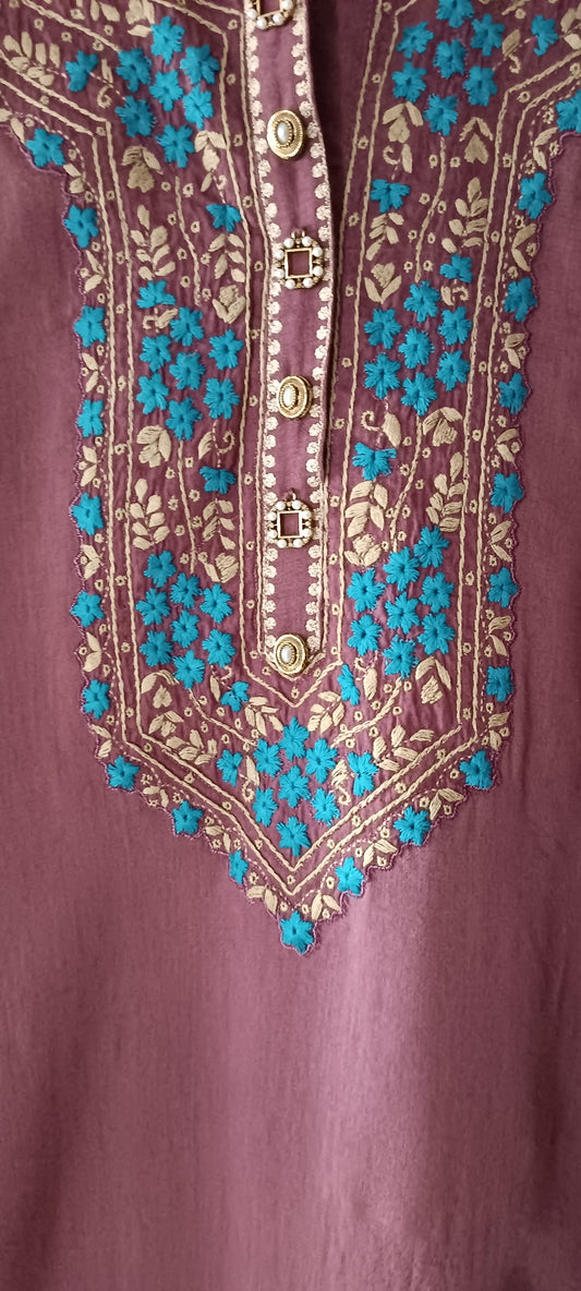 Summer Edit  - Dhaka Malmal Kurta with Embroidery (Falsa)