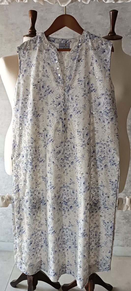 Summer Edit  - Light cotton Chikan (Blue Floral)