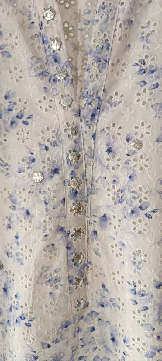 Summer Edit  - Light cotton Chikan (Blue Floral)
