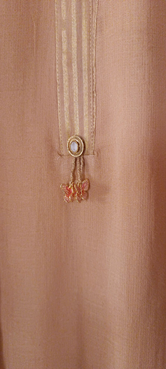 Summer Edit 2 - Dhaka Malmal Kurta with Embroidery (Fawn)