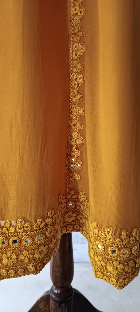 Summer Edit  - Dhaka Malmal Kurta with Embroidery (Saffron Yellow)