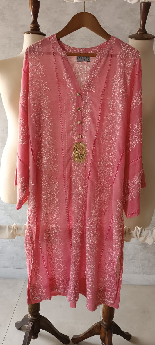 Summer Edit - Tarkashi with Kacha Tanka  -  (Rani Pink)