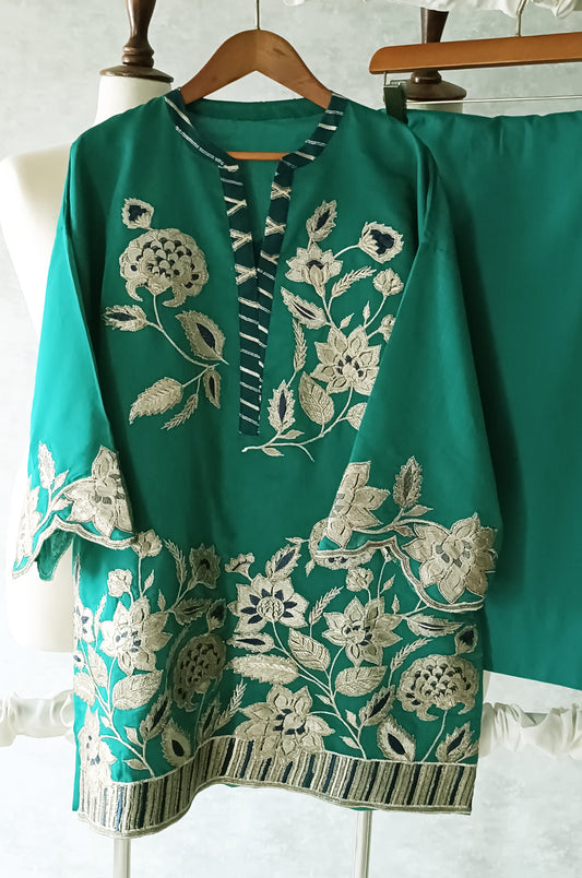 Mani (Autumn Edit) Pure Chanderi - Emerald Orchard