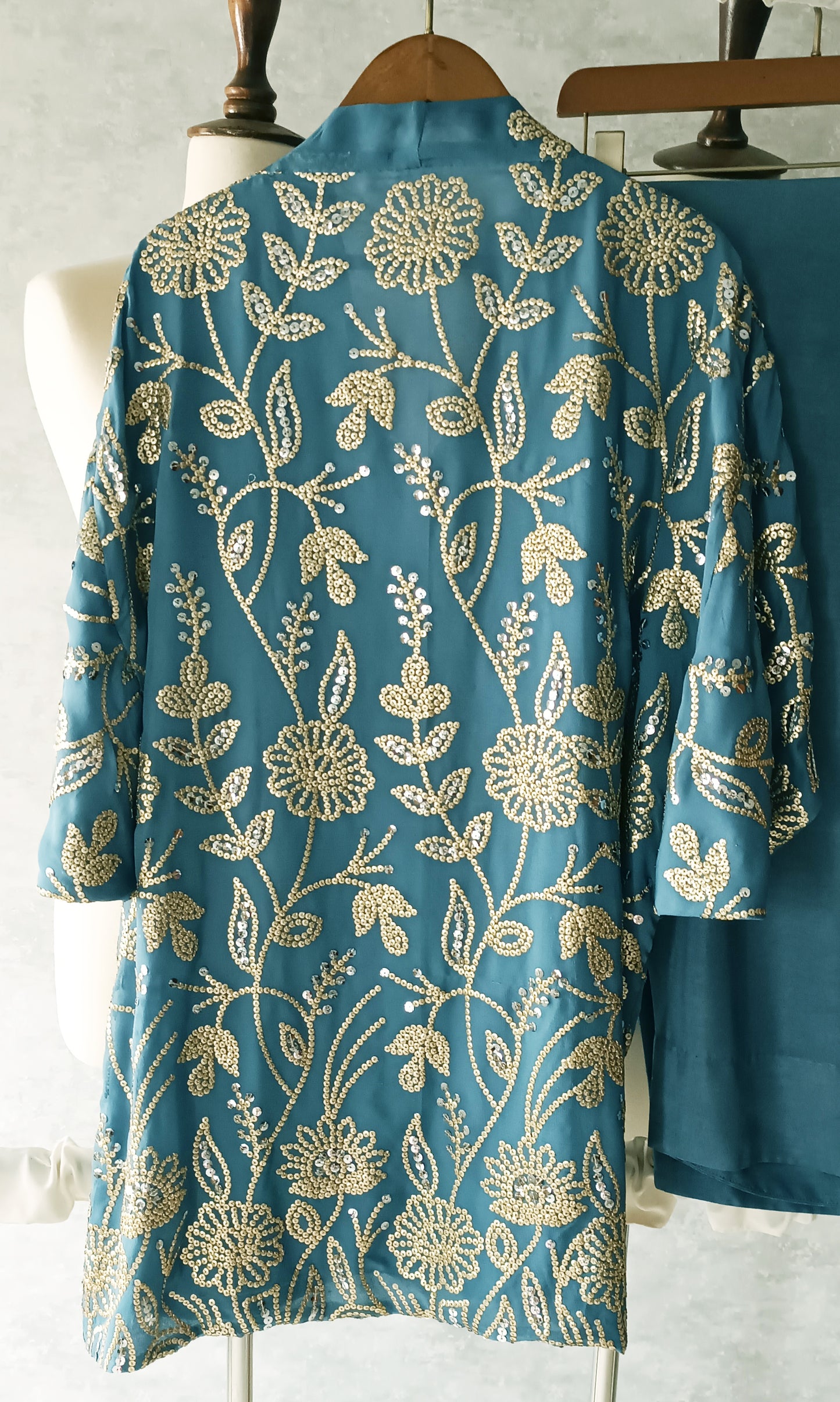 Wedding Edit - Sequined Pure Georgette Chiffon - Cerulean Blue