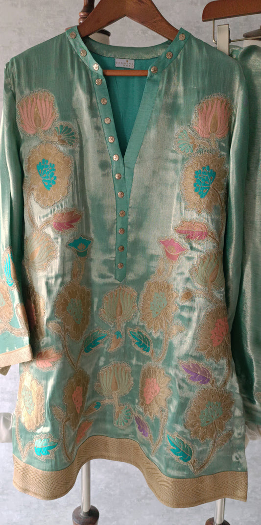 Wedding Edit - Pure Zari Tissue Silk - Gold Ferozi