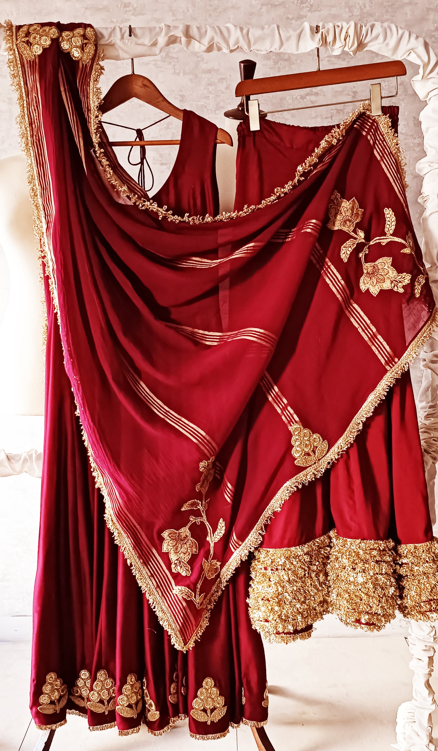 Dholki Edit - Pure Maple Raw Silk Peshwaaz - True Deep Red