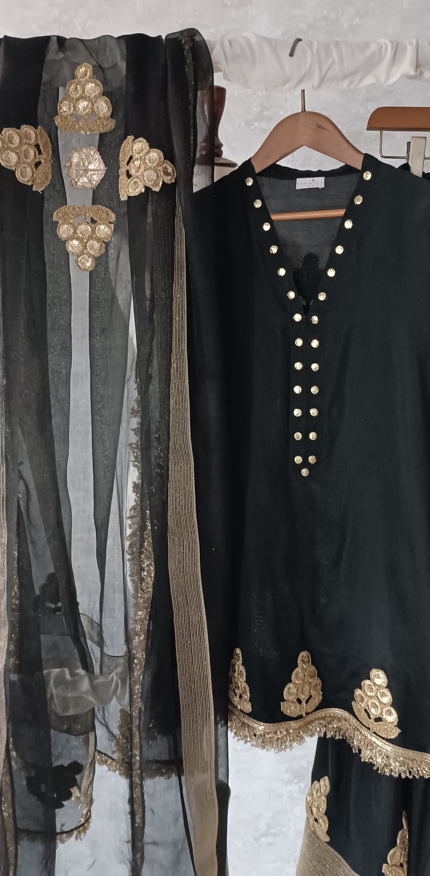 Dholki Edit - Pure Maple Raw Silk Gharara Set - Black