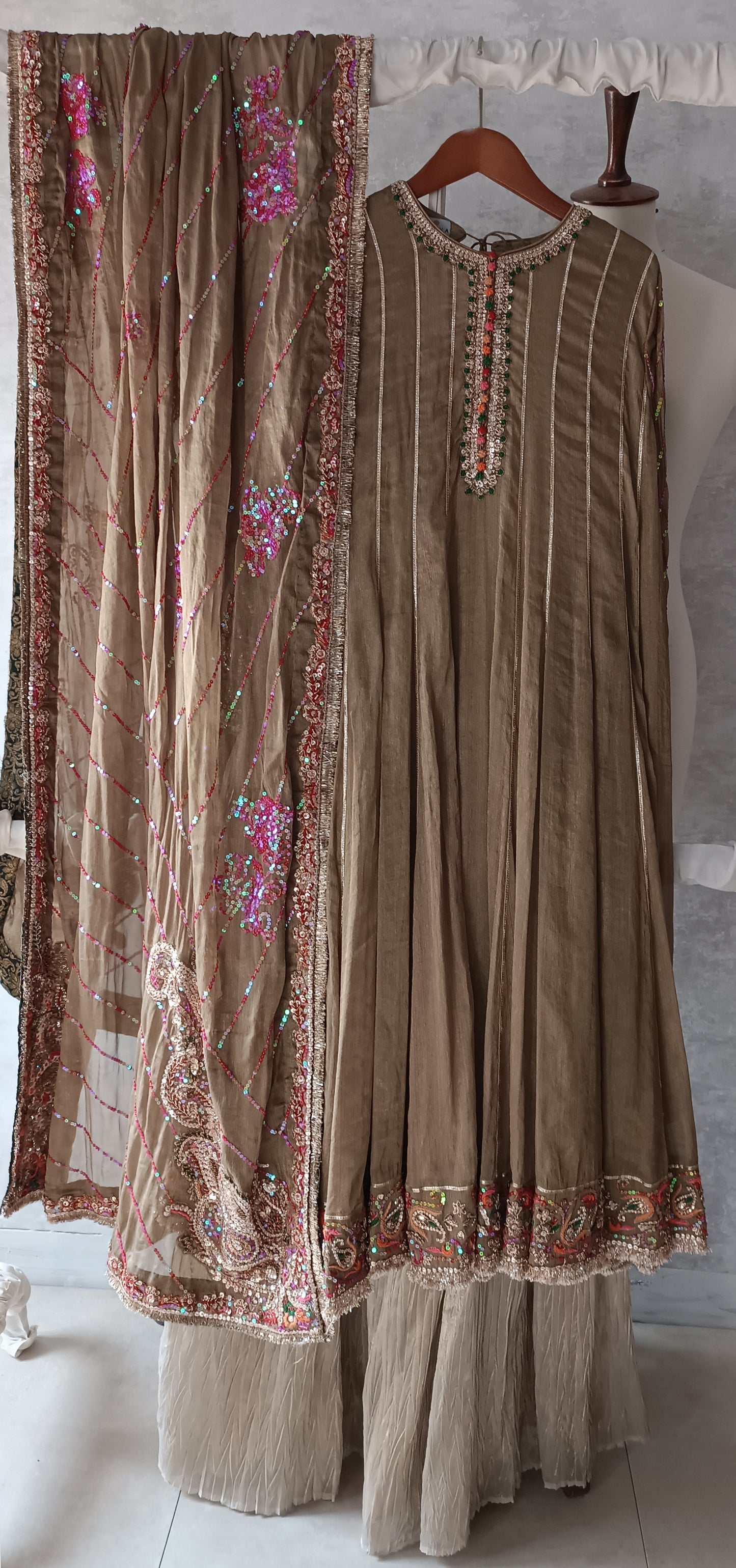 Wedding Edit - Pure Shimmer Masoori Chiffon Silk - Gold Olive Green