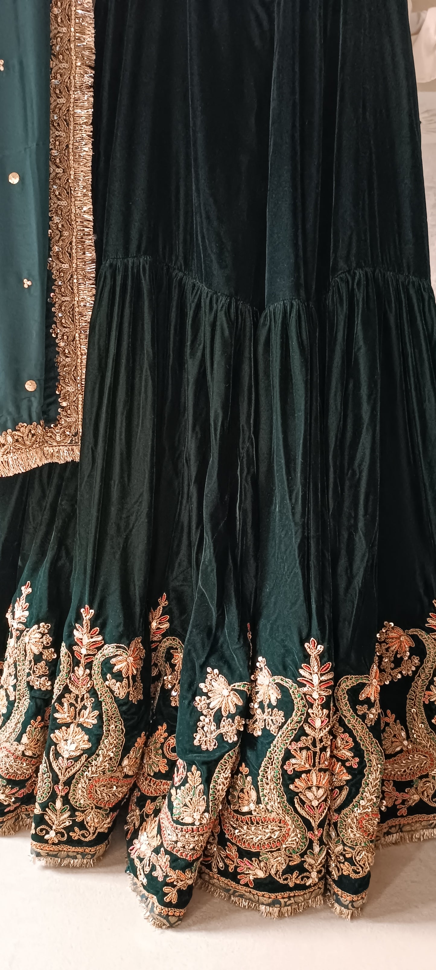 Wedding Edit - Bridal Velvet Gharara set - Deep Bottle Green