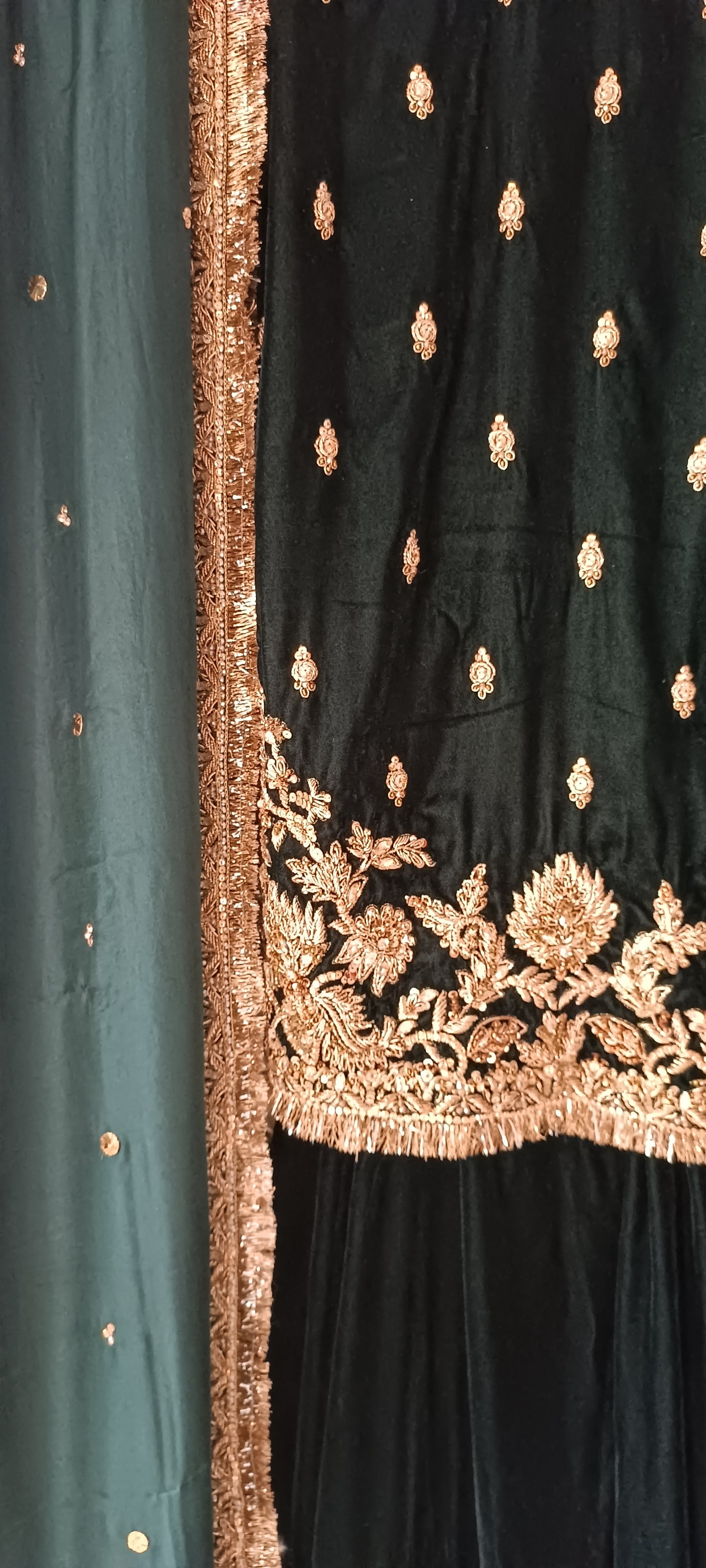 Wedding Edit - Bridal Velvet Gharara set - Deep Bottle Green
